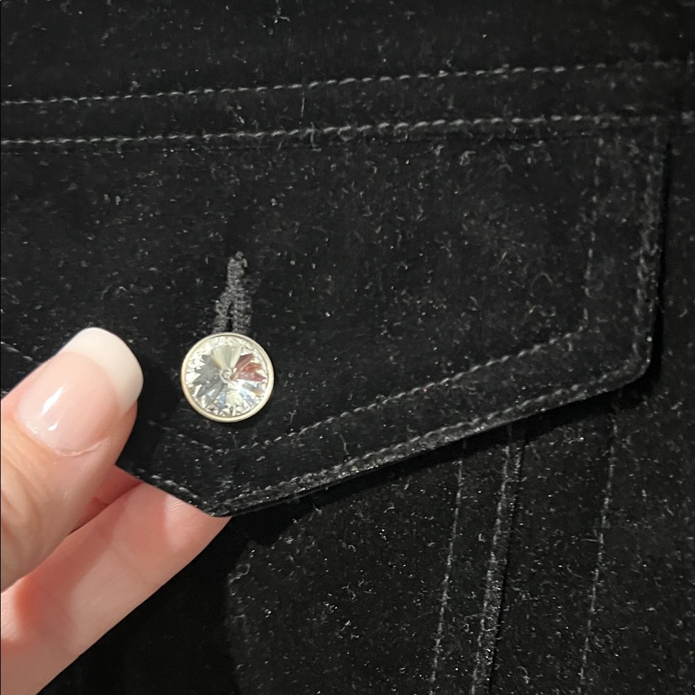 Vintage Christine Alexander Black Velvet Jacket Rhinestones Button size S - Picture 4 of 12